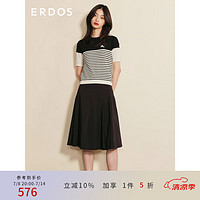 ERDOS 春夏趣味小喷气飞机刺绣航海条纹圆领半袖女针织T恤 冰川白 165/88A/L