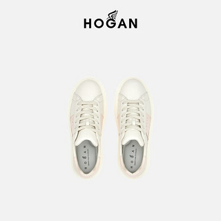 HOGAN【檀健次同款系列】女鞋2024H-STRIPES厚底饼干鞋休闲鞋 白/粉 38