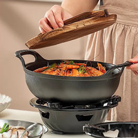 onlycook铸铁锅干锅酒精炉锅寿喜锅火锅 双耳户外锅商用干锅土煲锅-20cm 铸铁干锅+锅盖- 20cm