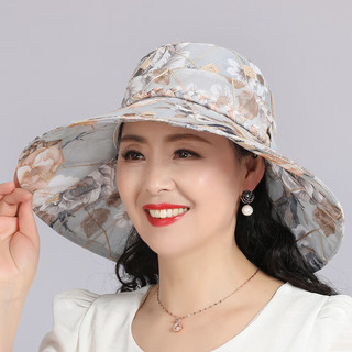 中老年人帽子夏季薄款渔夫帽女大沿遮阳帽折叠防晒奶奶太阳帽婆婆凉帽湿红妆 浅蓝色 均码56-58cm