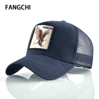 Fangchi 帽子男欧美动物刺绣老鹰棒球帽男卡车司机帽女士鸭舌帽户外嘻哈网帽子 BQM-150蓝色 均码（54-58cm ）可调节
