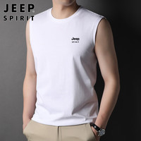 JEEP SPIRIT吉普(JEEP)纯棉背心男夏季圆领无袖.t.恤男士外穿弹力打底衫上衣 白色 4XL