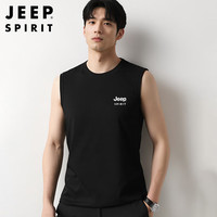 JEEP SPIRIT吉普纯棉背心男夏季圆领无袖体恤男士外穿弹力打底衫 黑色 XL