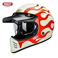 BEASLEY HELMETS比斯力复古头盔全盔摩托车Z-502男女夏季巡航机车越野头盔 502-火焰盔(米白) M码(头围57-58)