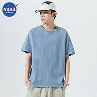 NASA RHUDE纯棉短袖t恤男士夏季薄款透气休闲时尚纯色ins半袖上衣服 牛仔兰 XL（140-160斤）