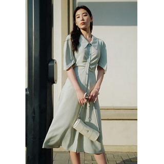 独束大码女装黑标系列【智性通勤】收腰显瘦5分袖衬衫连衣裙2024 薄荷绿 2