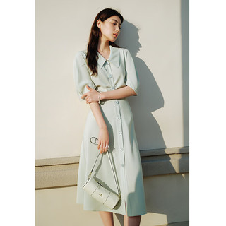 独束大码女装黑标系列【智性通勤】收腰显瘦5分袖衬衫连衣裙2024 薄荷绿 2