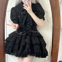 豹了个猫原创lolita契约十字jsk哥特狗短甜美连衣单裙辣妹裙 黑色（单裙子） XL