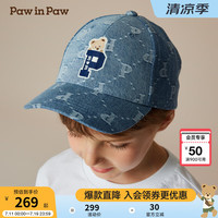 PawinPaw卡通小熊童装2024年秋冬男女童老花满印帽子休闲时尚 Indigo牛仔蓝色/55 3-10岁，052