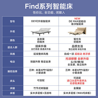 8H Find智能电动床 小爱语音多功能电动时尚升降悬浮双人床Find Pro 带床头【米色】 1.5M套装(电动床+20CM弹簧床垫）