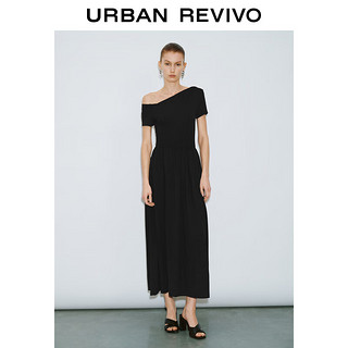 URBAN REVIVO 女士法式赫本风小黑裙斜肩领连衣裙 UWM740003 黑色 S