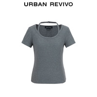 URBAN REVIVO 女士时尚高街假两件解构修身短袖T恤 UWJ440091 花灰 XL