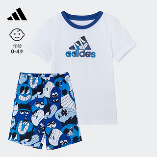 adidas 阿迪达斯 印花圆领短袖套装男婴童阿迪达斯轻运动H65807 白/传奇墨水蓝/皇家蓝/白/亮蓝 92CM