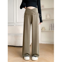 什靓 裤子春秋款外穿2024休闲阔腿裤长裤装 绿色 2XL