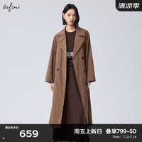 伊芙丽(eifini)伊芙丽简约时髦秋日氛围双排扣轻薄风衣女2024秋装新款气质外套 红棕