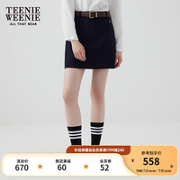 Teenie Weenie小熊2024年早秋新款高腰休闲短裙半身裙A字裙时髦女 藏青色 155/XS