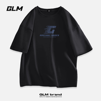 GLM【彭昱畅同款】纯棉短袖t恤男夏季舒适青少年休闲大码上衣 黑#JGL深蓝G L