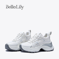 Bella Lily2024夏季新款增高牛皮老爹鞋女韩版小白鞋小个子松糕鞋 白色 36