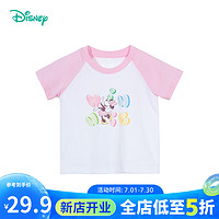 迪士尼宝宝（Disney Baby）童装女童短袖T恤时尚米妮纯棉T恤舒适透气24年夏 粉色 120