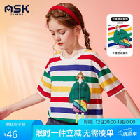 ASK JUNIOR女童T恤2024夏薄款儿童立体卡通印花条纹沙滩打底衫 花色 1
