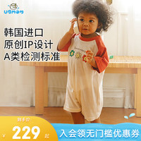 UBMOM韩国儿童春秋衣服宝宝外出连体衣爬服纯棉婴儿吊带全棉连体衫 Sunny短袖连体衣 80码