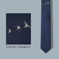 GIEVES CHARLES国潮风飞燕刺绣真丝刺绣男士领带男休闲礼盒 国潮飞燕