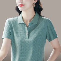 邦奥瑞达女士POLO衫提花翻领短袖t恤女夏季2024洋气宽松休闲上衣小衫 877灰绿 M（80-100斤）