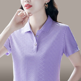 邦奥瑞达女士POLO衫提花翻领短袖t恤女夏季2024洋气宽松休闲上衣小衫 877玫红 XL（110-120斤）