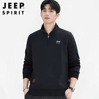 JEEP SPIRIT吉普卫衣男春秋季立领休闲上衣半拉链长袖T恤男装 黑色 3XL 