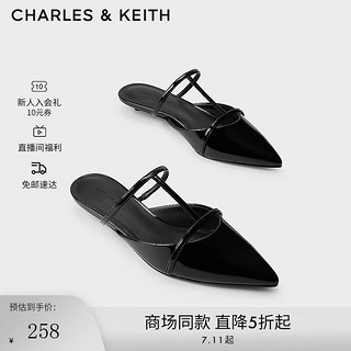 CHARLES&KEITH24夏法式气质尖头平底穆勒拖鞋女CK1-71720071 Black Box黑色 37