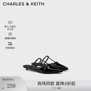 CHARLES&KEITH24夏法式气质尖头平底穆勒拖鞋女CK1-71720071 Black Box黑色 37