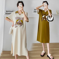 GEOMRN 革曼 孕妇夏装套装时尚大码上衣2024夏季新款显瘦t恤连衣裙夏天长裙子 米白色 M
