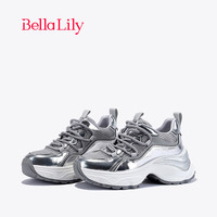 Bella Lily2024春季银色网面老爹鞋女厚底运动鞋韩版松糕鞋子 银色 35