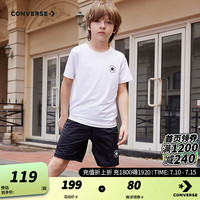 匡威（Converse）儿童套装T恤短袖短裤速干套装2024夏季中大童男女童两件套套装 纯白色 110/52（4）