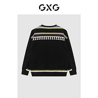 GXG 男装 同款费尔岛系列黑色中阔潮流设计圆领卫衣 22年冬季