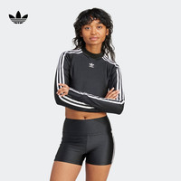 adidas adicolor复古穿搭短款运动长袖T恤女装阿迪达斯官方三叶草 经典黑