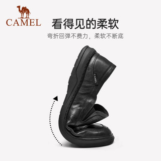 骆驼（CAMEL）男鞋皮鞋柔软舒适真牛皮经典商务休闲鞋抗菌防臭一脚蹬便捷套脚鞋 G13S155102 黑色 43