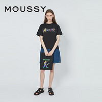 moussy 秋季新款多色LOGO刺绣落肩休闲短袖T恤028FSQ90-0170 010白色 00020/F