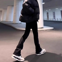 布凯南美式高街牛仔裤男夏季新款直筒潮牌显瘦微喇vibe黑色修身长裤子男