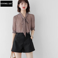 GOOMIL LEEELE休闲短裤女外穿春夏时尚百搭小个子高腰a字阔腿裤子 黑色 M 适合95到105斤