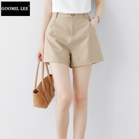 GOOMIL LEEELE休闲短裤女外穿春夏时尚百搭小个子高腰a字阔腿裤子 卡其色 S 适合85到95斤