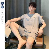 允织莫代尔睡衣男士夏季短袖男款短裤夏天冰丝凉感薄款休闲家居服套装