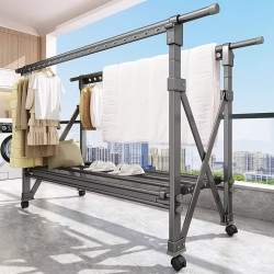 muya慕亚晾衣架阳台家用落地折叠凉衣杆室内伸缩挂衣服架子晒被子神器