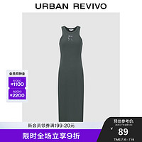 URBAN REVIVO 女士休闲蝴蝶结字母印花开衩连衣裙 UWV740085