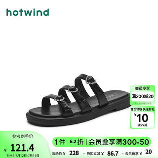 热风（Hotwind）24年夏季一字拖日常水钻纯色平跟简单随性舒适穿着