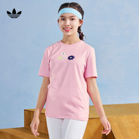 adidas纯棉运动上衣圆领短袖T恤女大童儿童夏季阿迪达斯三叶草 粉 1