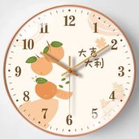 OLOEY创意家居吉祥小清新客厅圆形挂钟静音扫秒北欧风创意卧室钟 吉祥金框(大吉大利) 8英寸(直径20厘米)