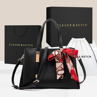 CLEVER & KETCH托特包大容量女包包女士手提包红色新娘结婚包高质感气质包 黑色