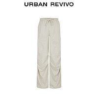 URBAN REVIVO 女士街潮微皱肌理贴袋系绳束脚裤 UYY640002 卡其 M