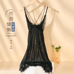 hailinv领透视内衣夏季无袖吊带网纱家居服睡裙性感蕾丝短裙免脱睡衣